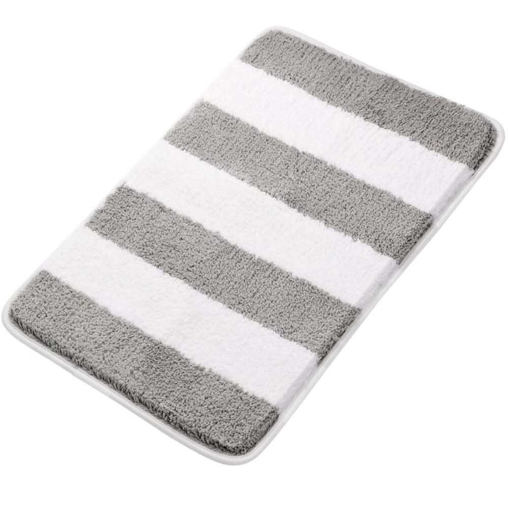 Microfiber Striped Bathroom Rugs Machine Washable Mats 20"x31" Gray&White